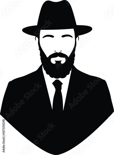 Stylish bearded man in fedora hat and suit classic vintage fashion vector