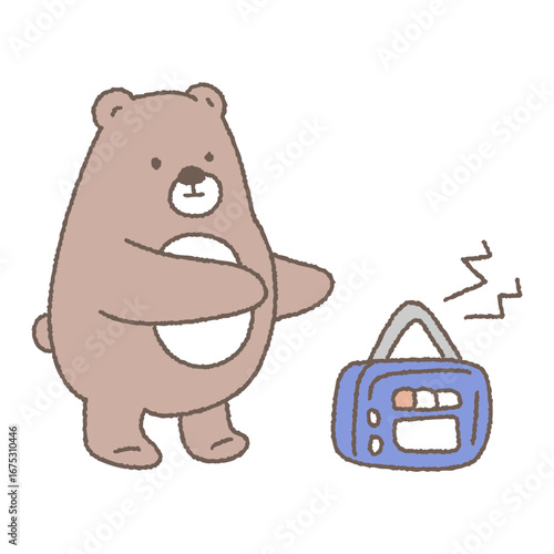 라디오를 끄러 가는 곰 만화 캐릭터
