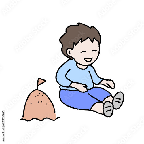 모래를 가지고 놀고 있는 어린이 일러스트