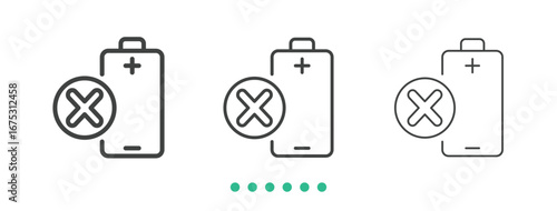 Battery error icon. Thin line icon vector