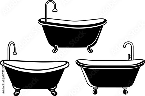 Bathtub set, Set of bathtub, bathtub collection, Vector of bathtub, bathtub silhouette, bathtub isolated on white background