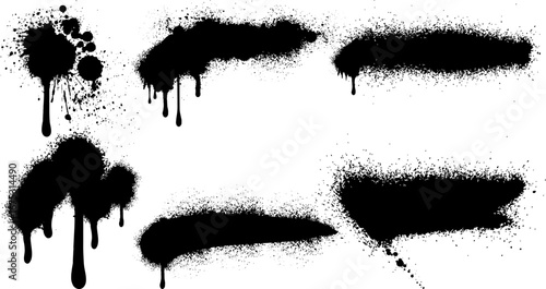 Vector black and white ink splash, blot and brush stroke Grunge textured element, Vector black drips,splats. Abstract grunge blood