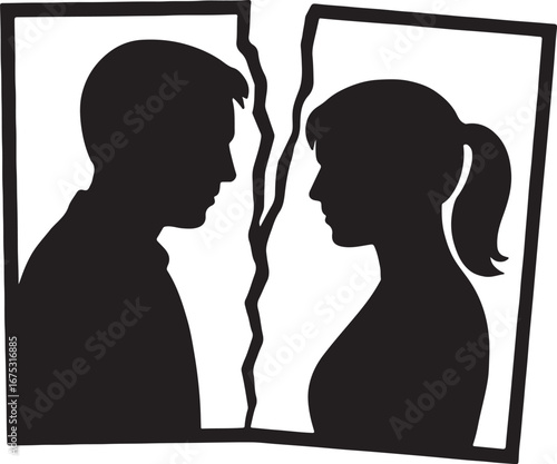 Broken relationship between a man and woman silhouette