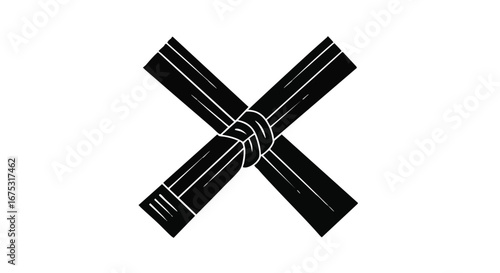 Monochrome vector graphic of a traditional Japanese Kamon symbol featuring two crossed bundles tied together in a minimalist X-shape design