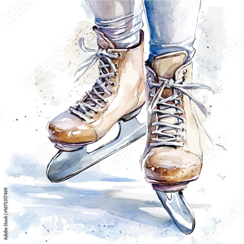 Ice Skate, watercolor vector, isolated on a white background.