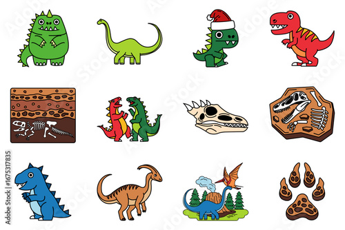 Dinosaur character cartoons icon collection