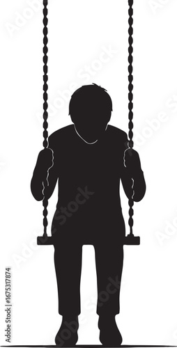 Lone figure sitting on a swing in a stark silhouette