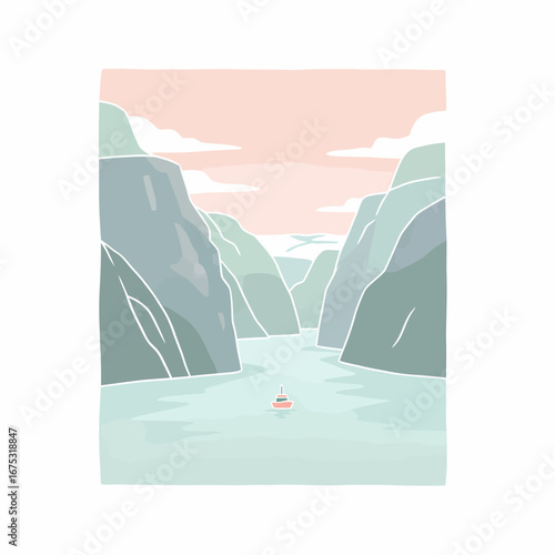Minimalist Fjord Landscape Illustration
