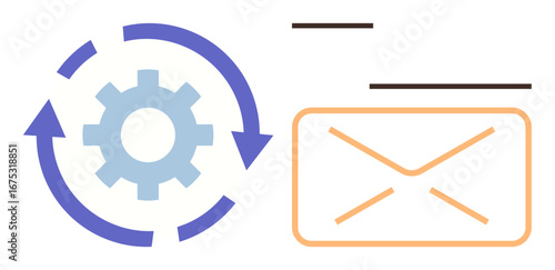 Gear and arrows denoting automation paired with an envelope signifying email exchange. Ideal for workflow, optimization, email marketing, automation, communication, process improvement, digital