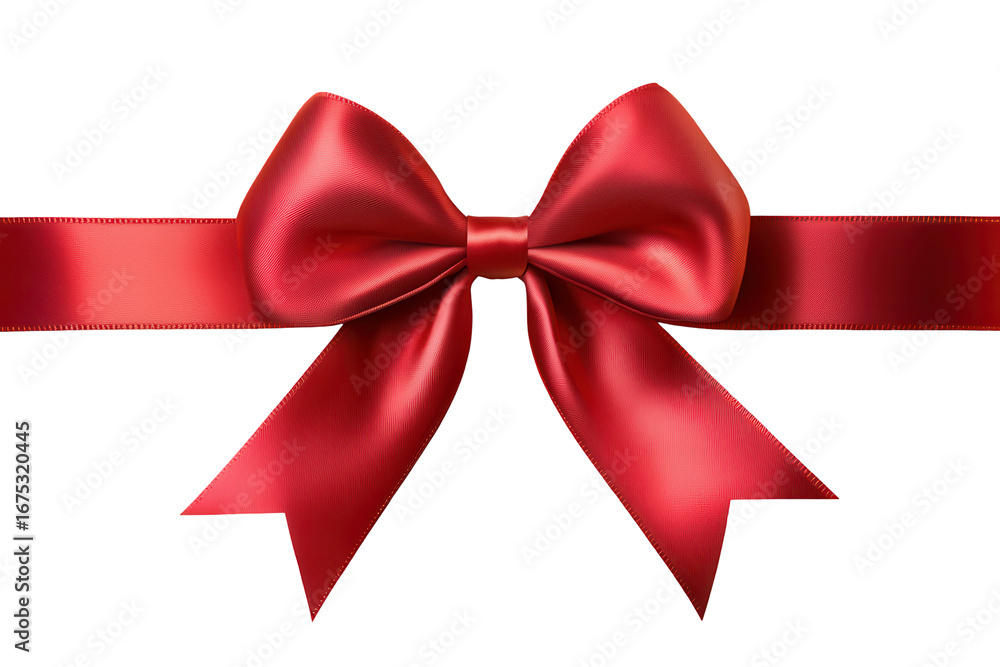 Fototapeta premium Red satin ribbon bow tied on a smooth ribbon isolated on a transparent background ideal for gift wrapping decorations and personalizing presents for various occasions