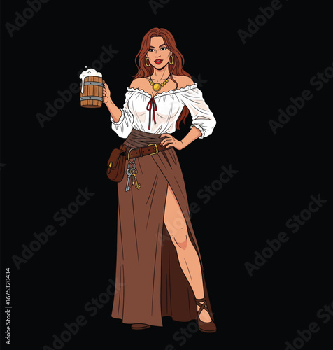  Beautiful Medieval Tavern Wench Holding a Mug of Beer