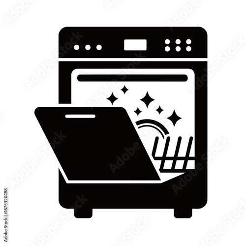black and white silhouette of a vector on a white background dishwasher