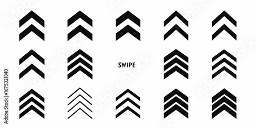 Collection of various chevron arrow icons and the word swipe for user interface navigation and gestures