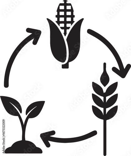 Crop rotation cycle silhouette vector icon design, ideal for sustainable farming, agriculture, and crop management.