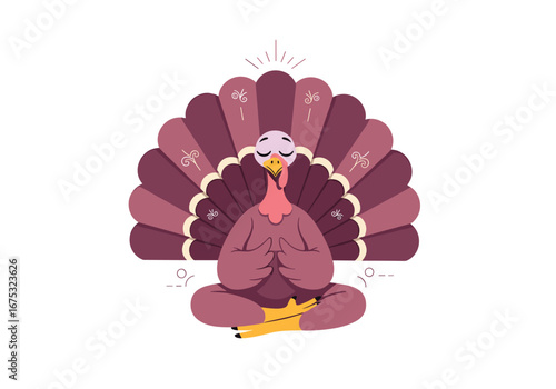 A meditative turkey embraces tranquility during autumn celebrations finding inner peace and zen amidst festive gatherings and gratitude