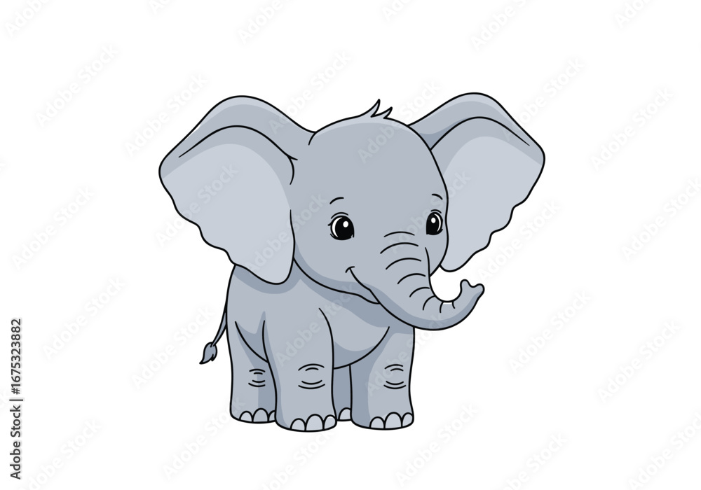 Fototapeta premium Adorable cartoon baby elephant with big ears and friendly eyes