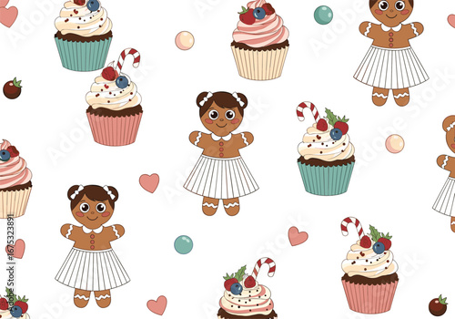 Adorable festive cupcakes and cute teddy bears with sweet treats collection