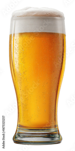 A tall glass of beer with foam on top
