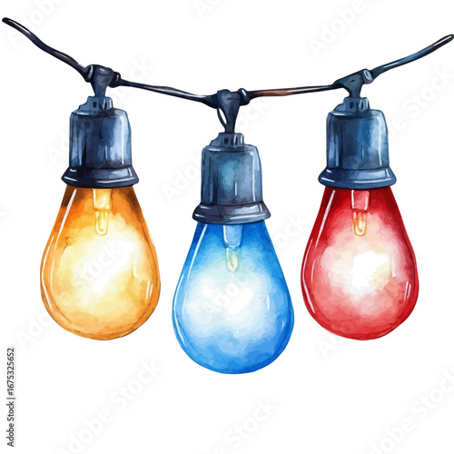 watercolor vector of Holiday Lights Glowing, isolated on a white background.