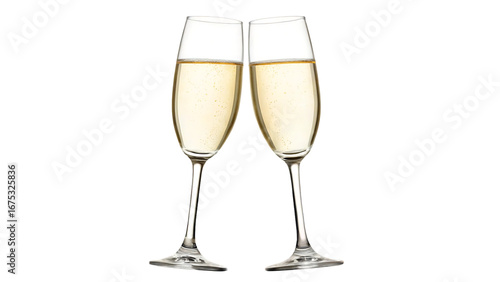 two champagne glasses toasting a festive watercolor celebration isolated on white background