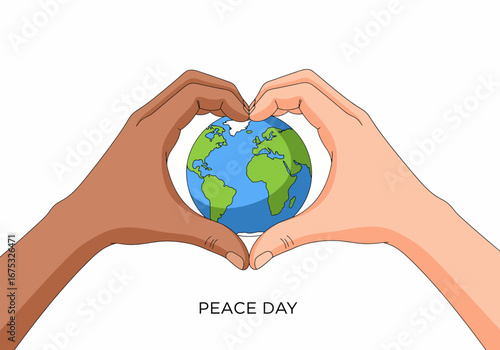 Peace Day Hands in Heart Around Earth