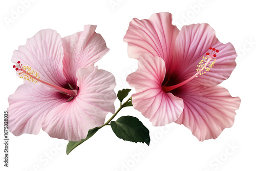 Delicate pink hibiscus flowers showcasing their vibrant colors and intricate petal designs against a translucent background