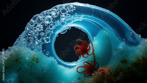 A prehistoric ocean wave frozen in glass, containing microscopic bubbles of ancient water and fossilized plankton