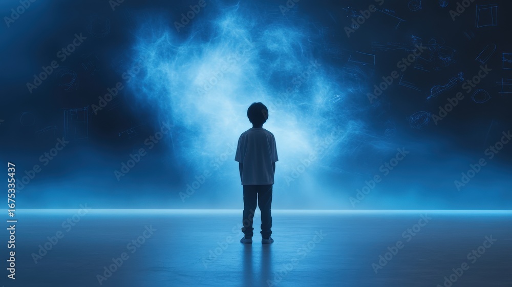 Obraz premium Boy faces glowing blue energy