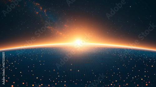 Illustration of the Sun Rising from the Horizon from a Space Perspective