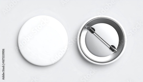 Blank White Button Pin Mockup, High-Angle, Minimalist Design