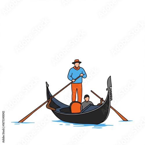 Traditional Venetian Gondola Ride with Two Passengers on Water, Evoking Classic European Travel and Leisure