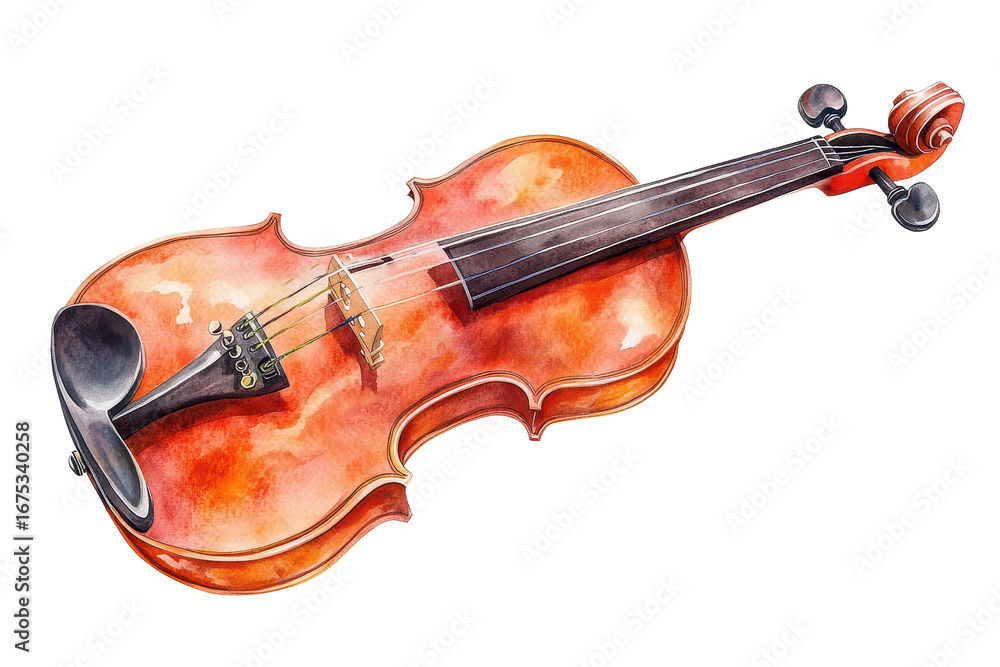 Fototapeta premium Watercolor representation of a violin with strings isolated showcasing intricate design and craftsmanship