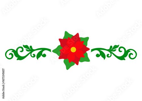 Logo adorno de Navidad. Líneas de decoración de caligrafía con flor de poinsettia para tarjetas y felicitaciones de Navidad