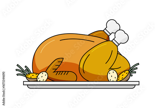 Pavo asado en plato con patatas