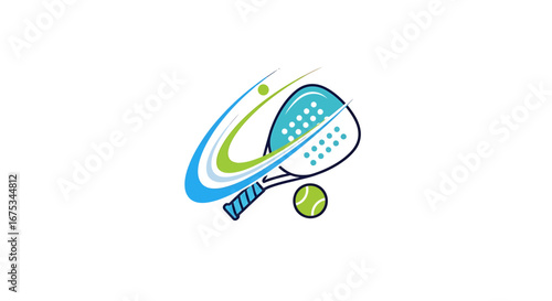 Dynamic padel racket and ball illustration showcasing swift gameplay motion