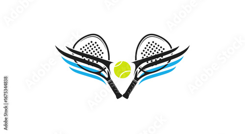 Dynamic tennis and paddle ball interplay design featuring rackets and motion