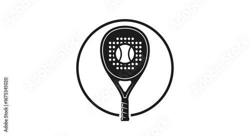 Padel Racket and Ball Inside Circle Graphic Symbol for Sporting Equipment