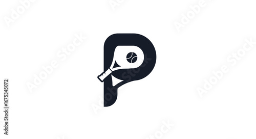 Elegant letter P logo with tennis equipment, symbolizing precision and