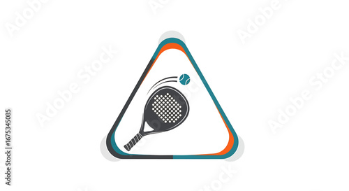 Vibrant triangle frame enclosing dynamic padel sport equipment illustration