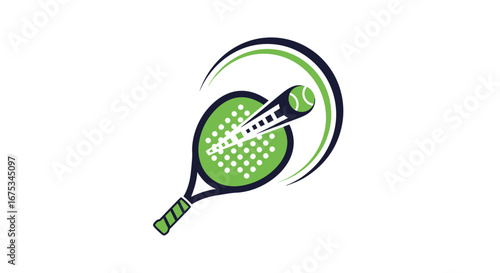 Dynamic paddle tennis icon emblem showcasing energetic strike and motion