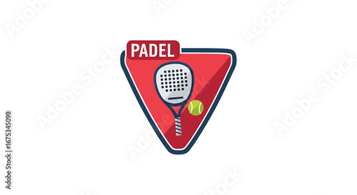 Padel sport icon within red triangle vector design, modern game emblem