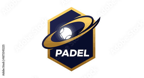 Elegant padel club logo design with dynamic orbital graphic element sport club