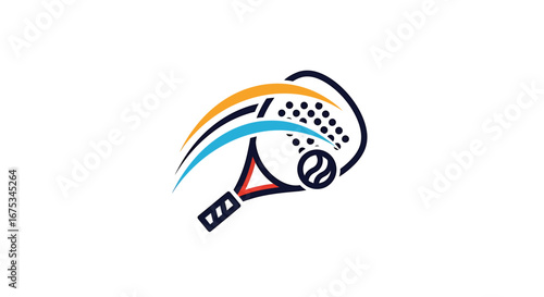 Dynamic padel tennis sport equipment vector logo on white backdrop illustration
