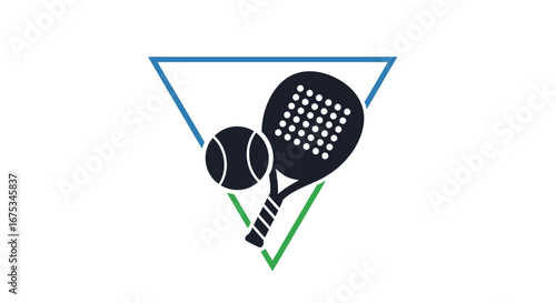 Padel game illustration featuring racket and ball with geometric design elements