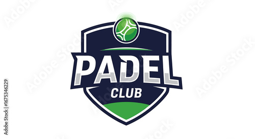 Vibrant padel club logo with modern typography on a classic shield design