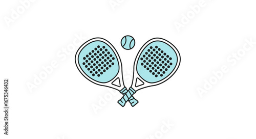 Illustrated padel tennis rackets and a ball on a pure white background