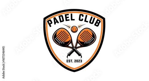 Dynamic padel club logo showcasing crossed rackets and establishment year design