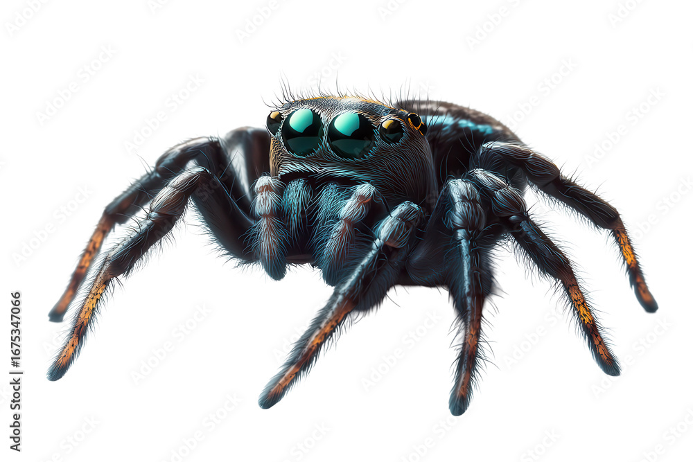 Fototapeta premium Close up view of a spider showcasing intricate details of its body and unique eye structure, captured in a low resolution setting