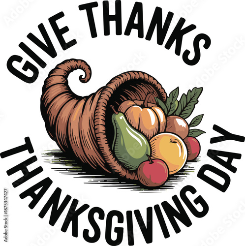 Give thanks autumn harvest thanksgiving day t shirt design isolated on transparent background