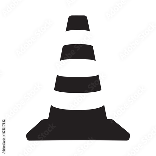 black and white silhouette of a traffic cone vector on a white background